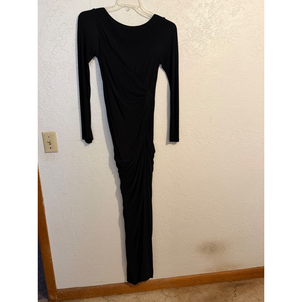 Badgley Mischka Black Ruched Long Sleeve Maxi Gown Dress Size 4 Christina